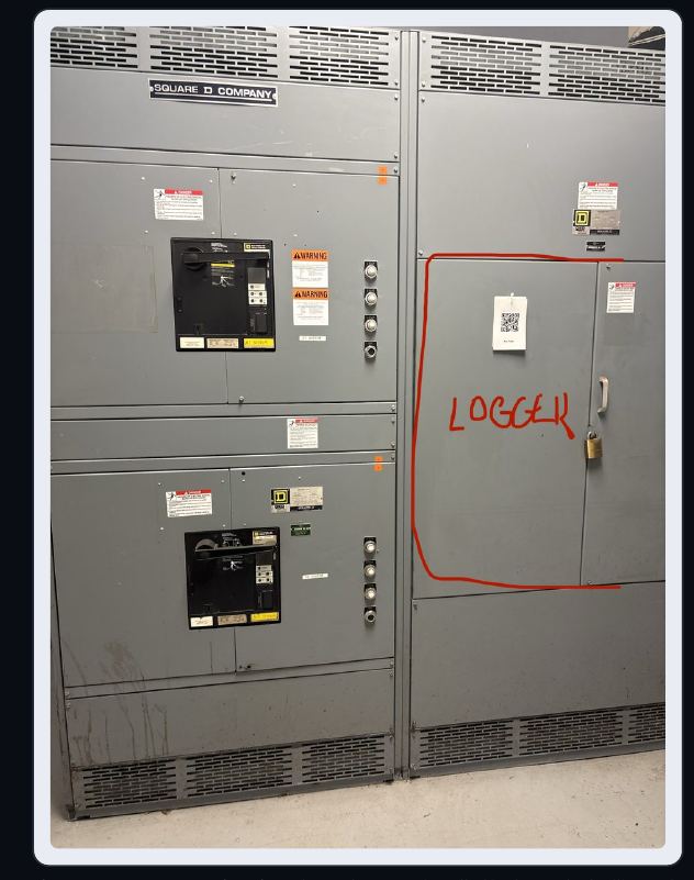 Switchboard A with the analyzer installed in the marked utility CT and metering section